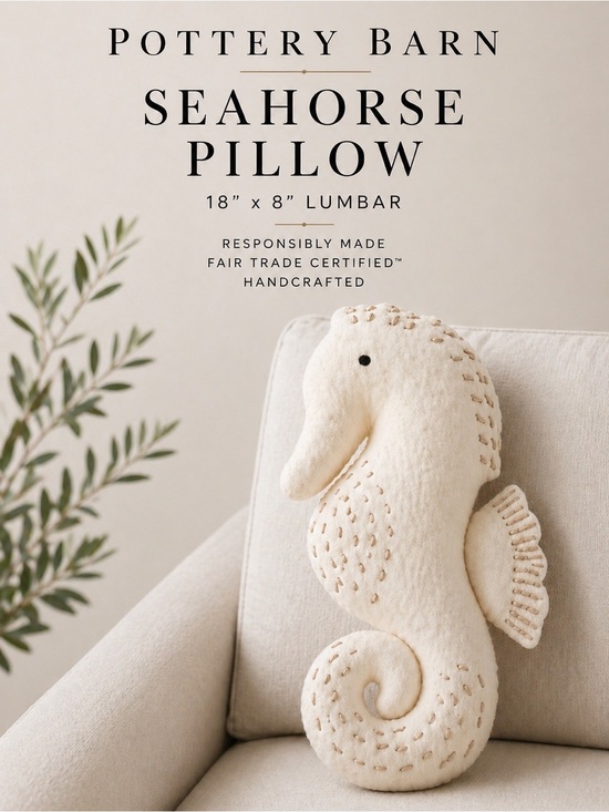 Pottery Barn Other - Pottery Barn Seahorse Pillow Rare Coastal Lumbar NWT